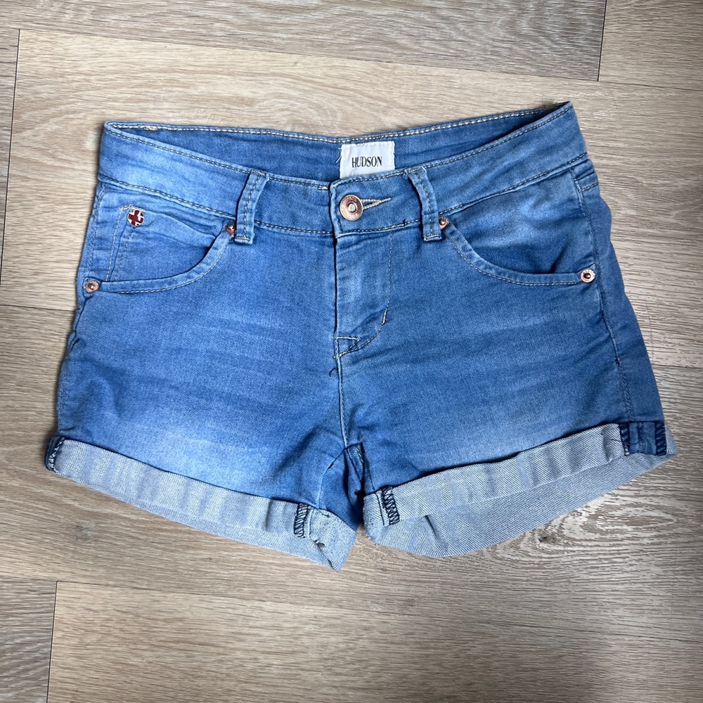 Hudson Girls Shorts Medium Wash Blue Chambray Cuffed Faded Girls Size 10